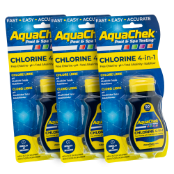 Pack 3 Aquachek Yellow analytical strips for chlorine, pH, alkalinity and cyanuric acid.
