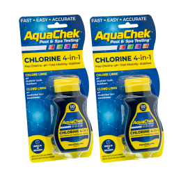 Pack 2 Aquachek Yellow analytical strips for chlorine, pH, alkalinity and cyanuric acid.